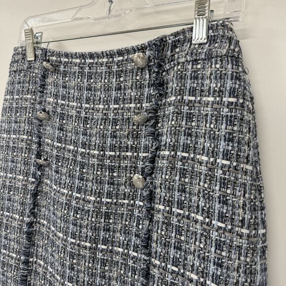 Talbots Tweed Fringe Pencil Skirt size 2 Multi Blue Woven - Picture 3 of 9